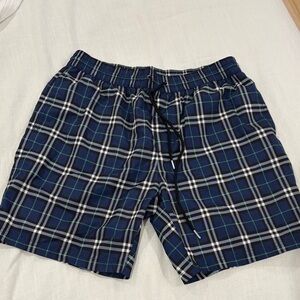Burberry Navy Blue Green Plaid Swim Trunks